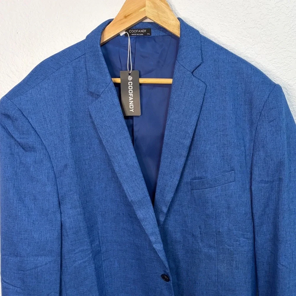 COOFANDY Mens Blue Lightweight Two Button Sport Coat Blazer XXL New